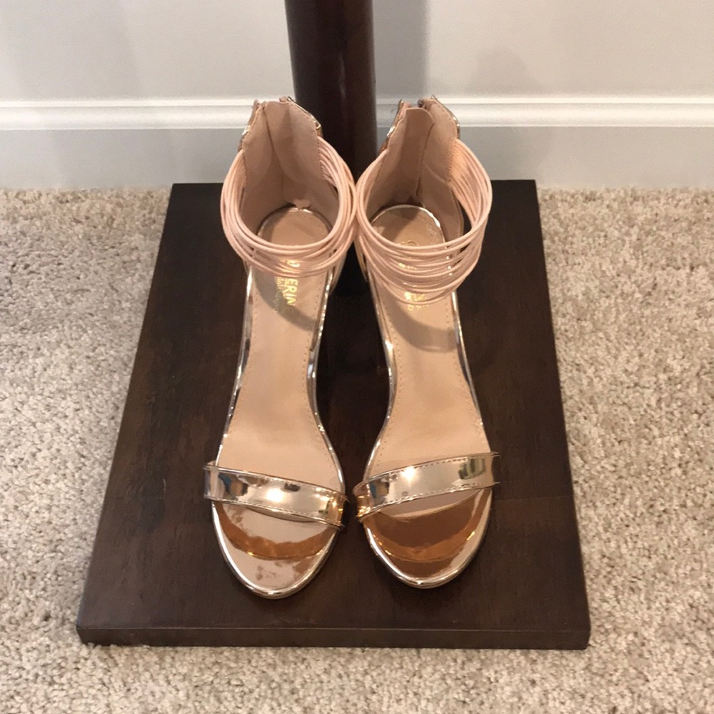 Final Price- CATHERINE MALANDRINO Metallic Rose Gold Ankle-Strap Heels - Picture 7 of 16